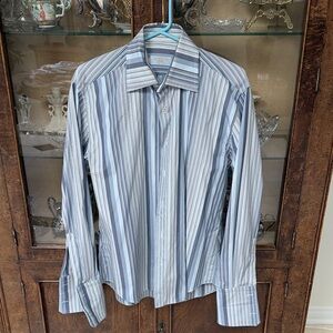 Italian Made Blue and Beige French Cuff Dress Shirt